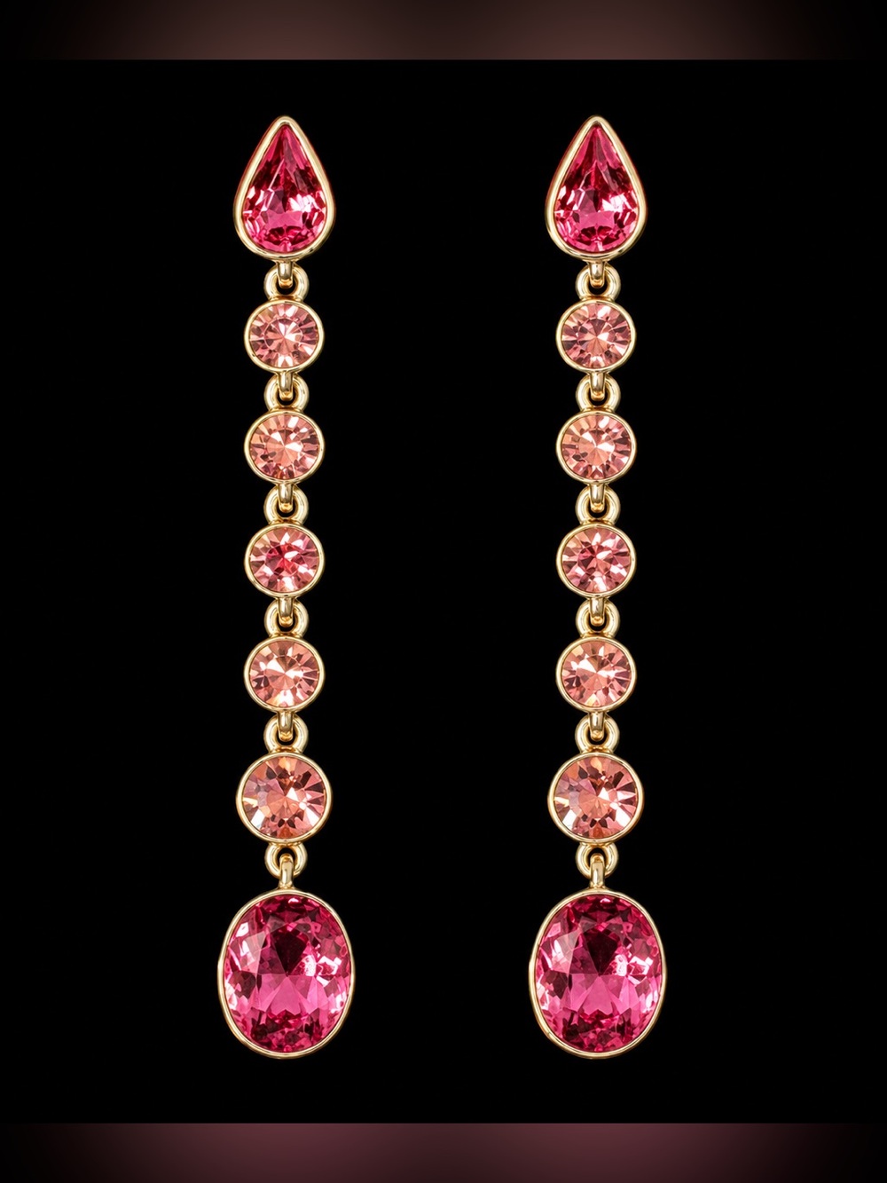 Givenchy Pink and Clear Crystal Linear Drop Silver tone Earrings, NWOT